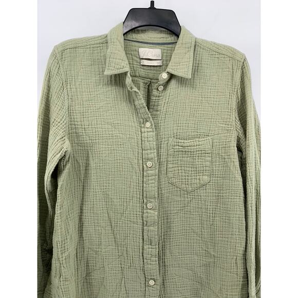 J.CREW Women's Sage Green Double Gauze Textured Button-Up Long Sleeve Top SZ S - Picture 3 of 12